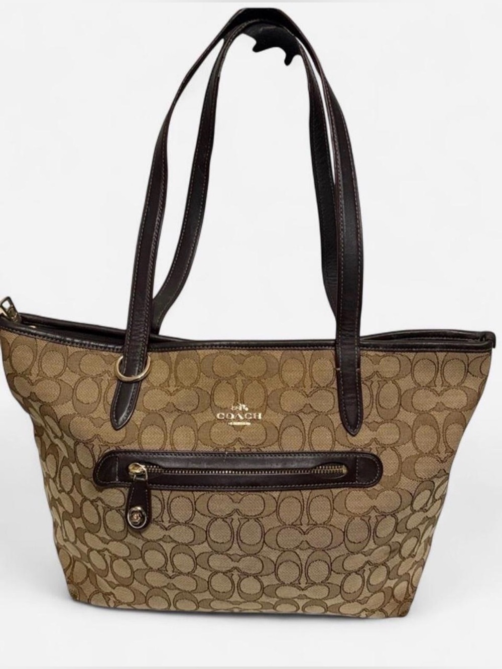 Coach Signature Canvas Tote in Brown with Dark Brown Trim